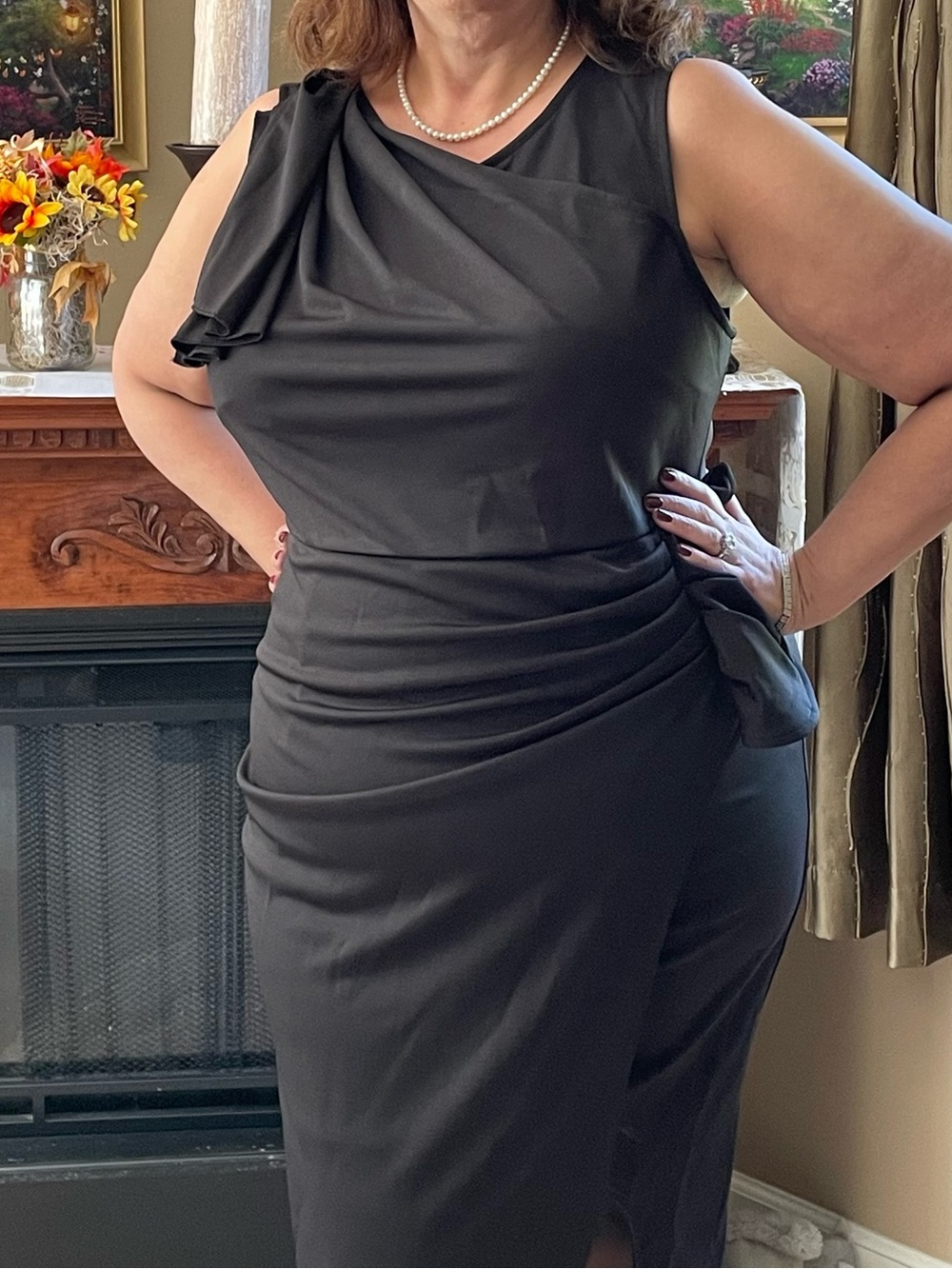 Grace Karin Black One-Shoulder Draped Sheath Dress